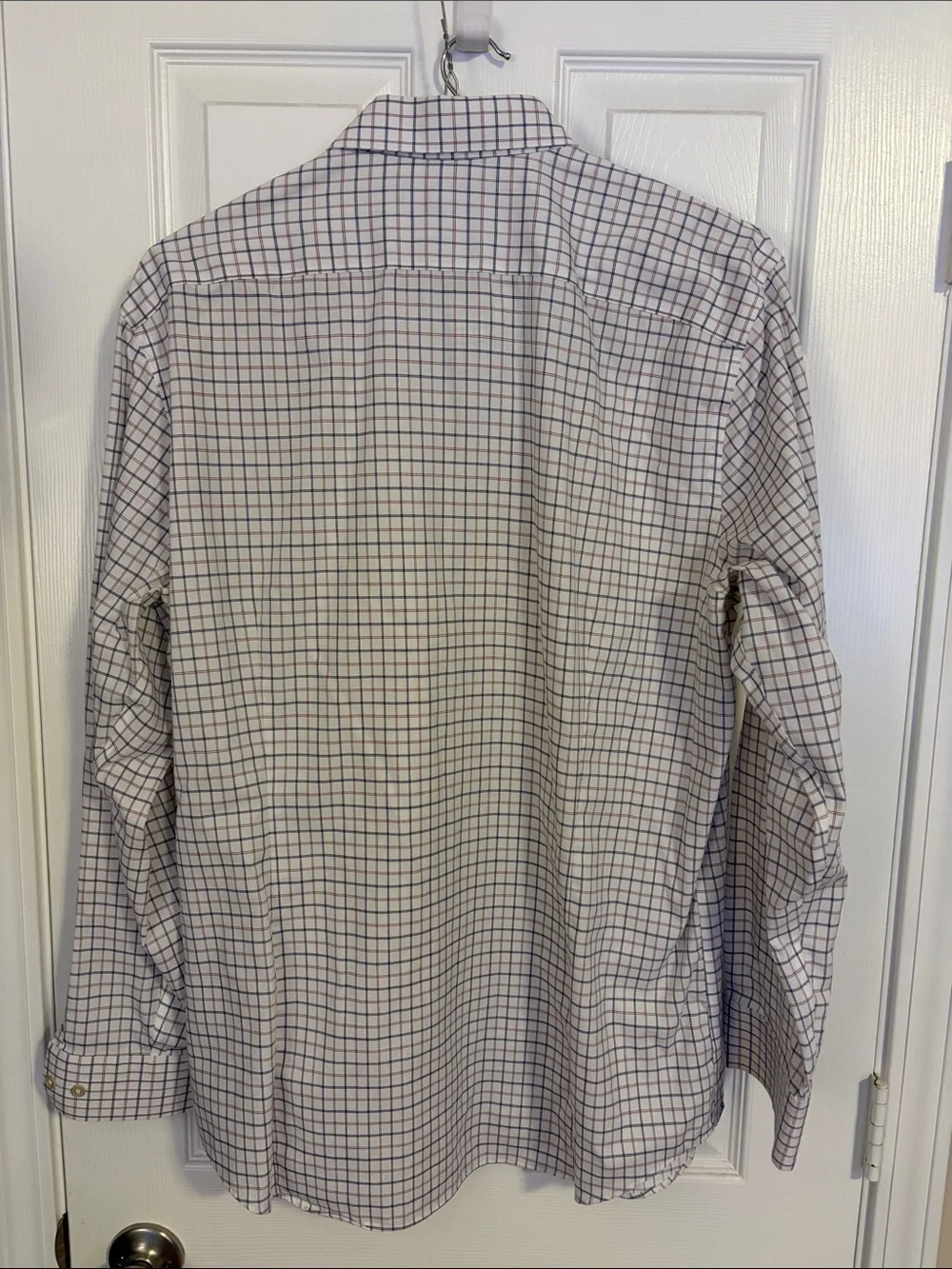 Banana Republic White Dress Shirt with Navy and Burgundy Windowpane